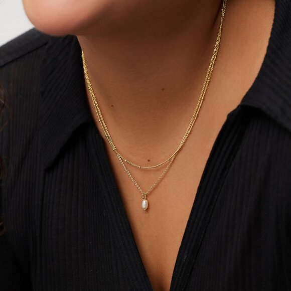 Women’s 14K Gold Plated Layered Necklace Set with Freshwater Pearls - Hypoallerg - Picture 3 of 7